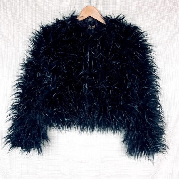 Vintage Jackets & Blazers - Vintage 80s Cropped Faux Fur Coat Glam Collarless Sleaze Pop Trashy Iconic